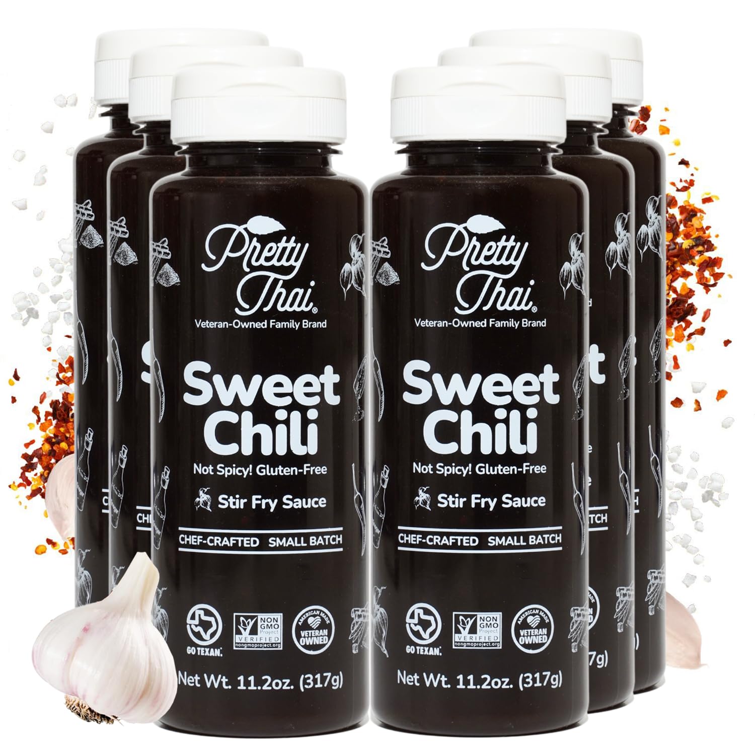 Pretty Thai Sweet Chili Sauce, Gluten Free Certified Non-GMO Authentic Vegan Stir Fry, BBQ Condiment, Dipping Sauce, Rice Seasoning, 100% Natural (