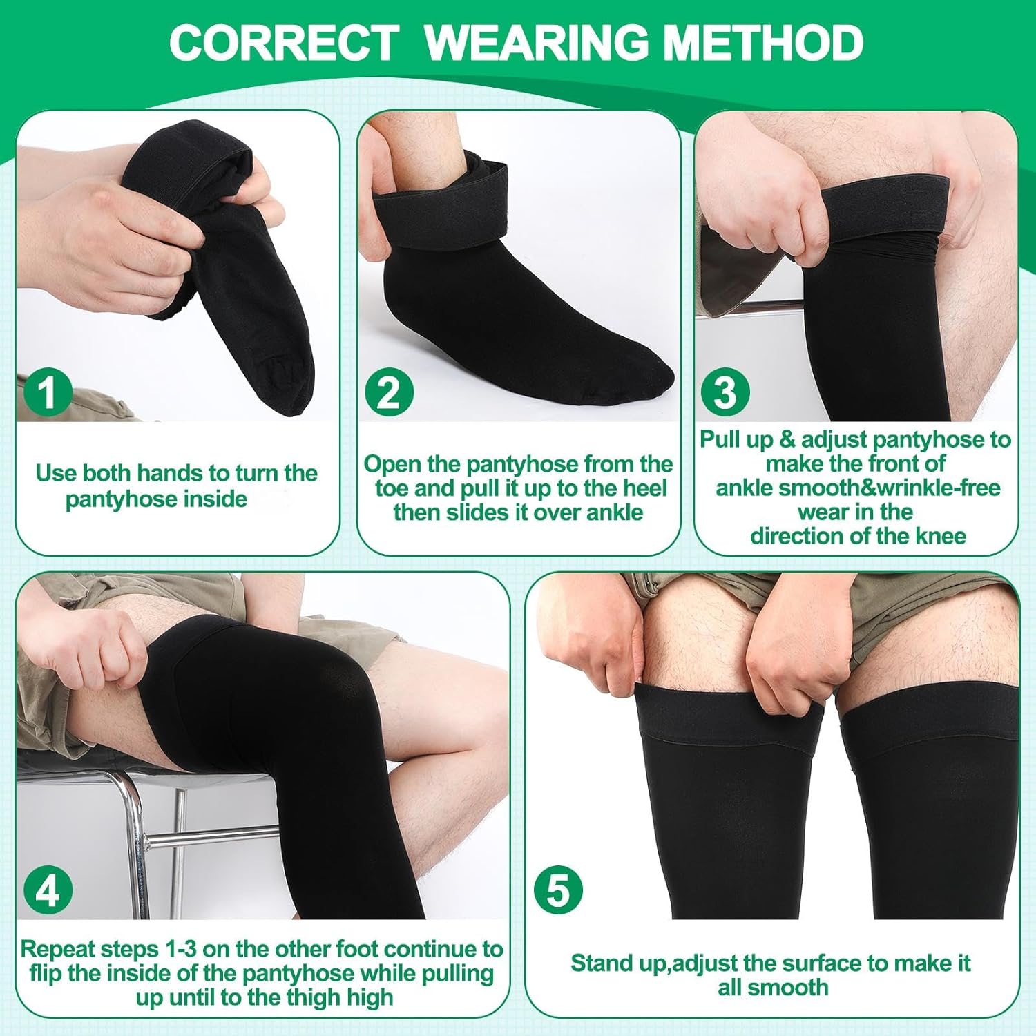Supervitae 2 Pairs Thigh High 30-40 mmHg Compression Socks for Men & Women Extra Firm Closed Toe Thigh High Compression Socks for Swelling Edema Men and Women - Image 6