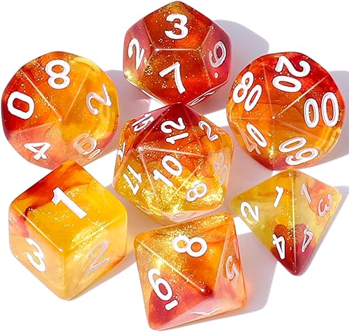 CiaraQ DND - Juego de dados poliédricos para juegos de rol de Dungeons and Dragons RPG MTG, con 1 bolsa de dados (rojo + amarillo + brillantina)
