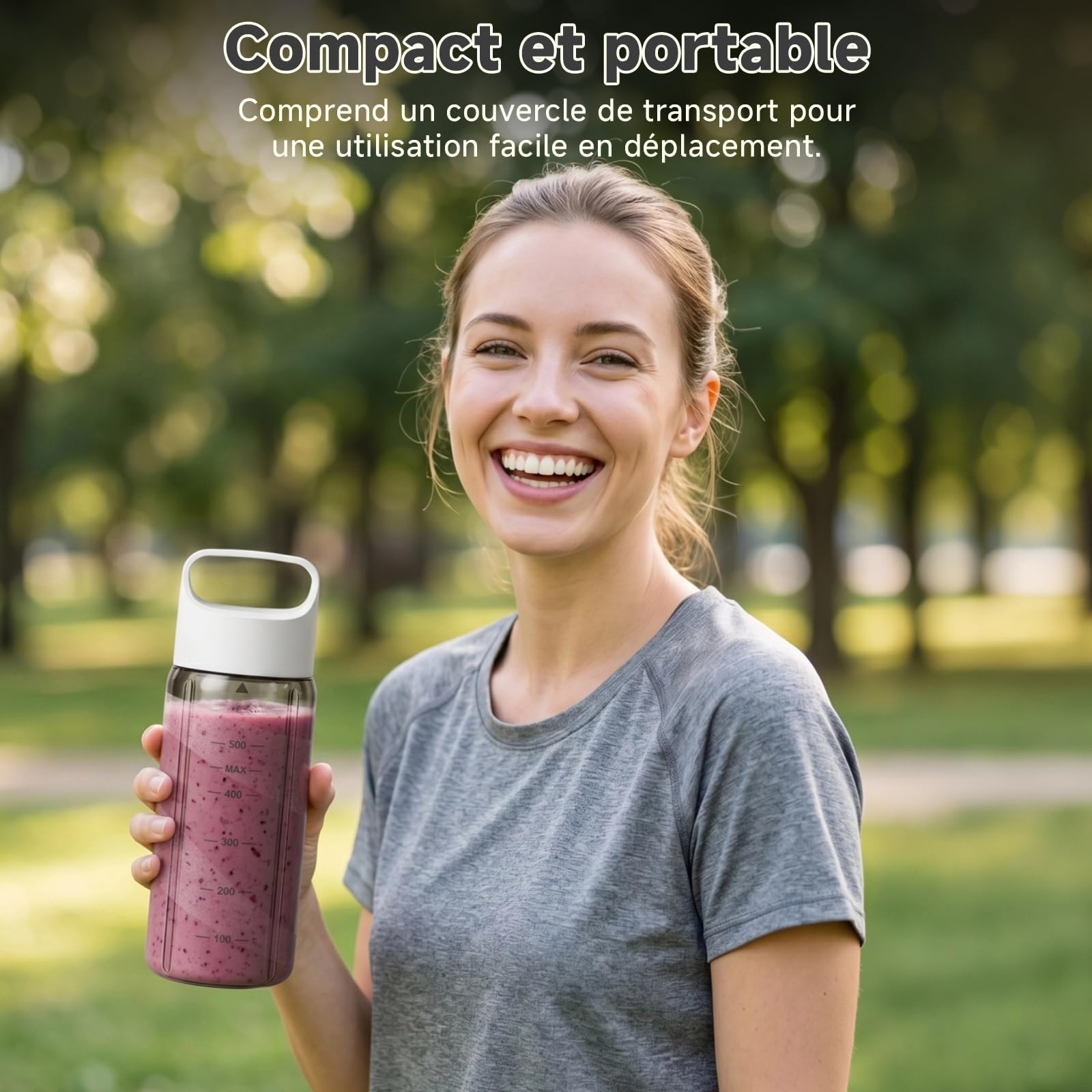 COKUNST Mixeur Portable, Mini mixeur blender avec 8 lames, Rechargeable | smoothie mixer personnel avec affichage LED, mixeur USB-C avec couvercle pour voyage, salle de sport, 22 000RPM, 500ml, Blanc