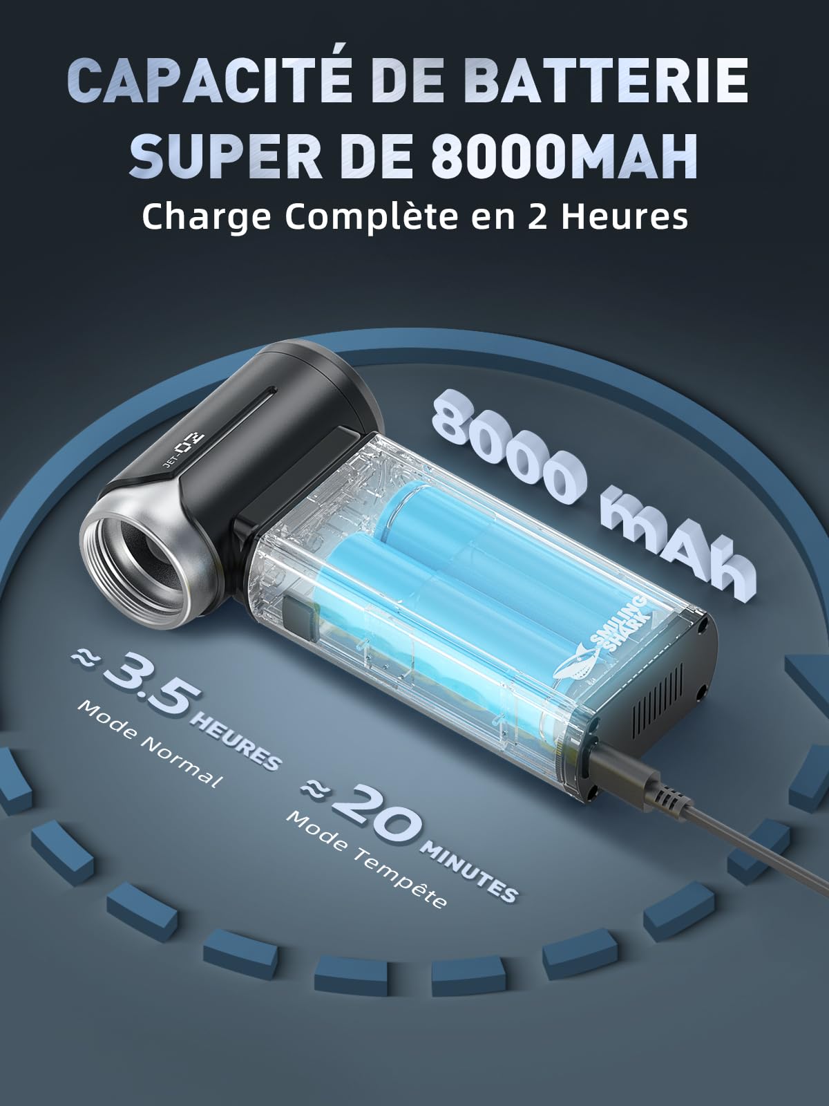 Smiling Shark Dépoussiérants Puissants Électrique, J02 Aluminium 150000TR/Min Souffleur Air Comprimé - 2 Modes(Normal&Storm) & Moteur Sans Balais avec Batterie 8000mAh pour PC/Clavier/Voiture/Maison