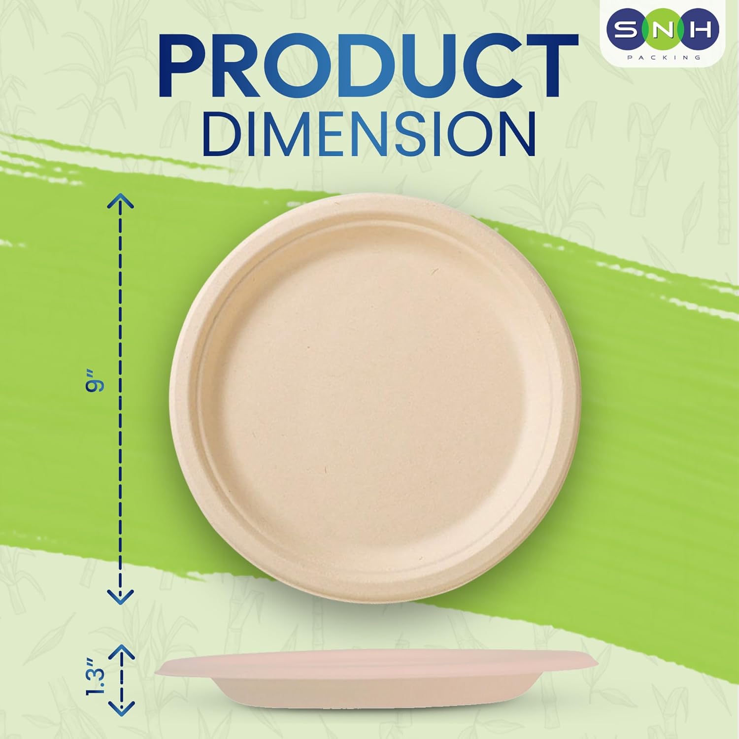 SNH Packing 100% Compostable Plates 9 Inch [125-Pack], Heavy Duty Dinner Paper Plates, Eco-Friendly Biodegradable Sugarcane Bagasse, Natural Brown Disposable Plates for Dessert, Party, BBQ & Picnic