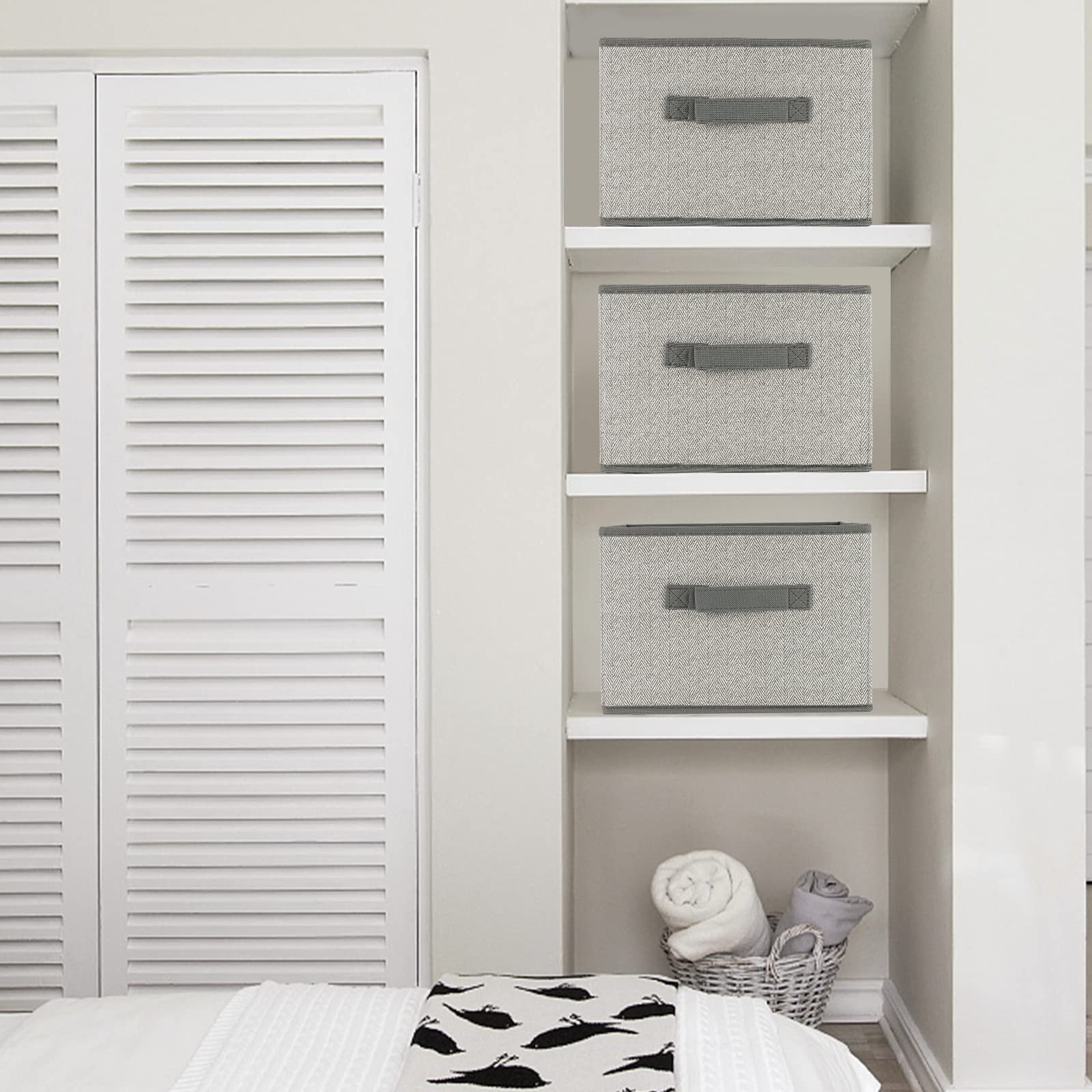 Dayard 3 Contenitori In Tessuto Pieghevoli Da 23L - Ceste Per Scaffali, Armadi E Librerie, Organizer Per Casa, Grigio, 40x28x20 Cm