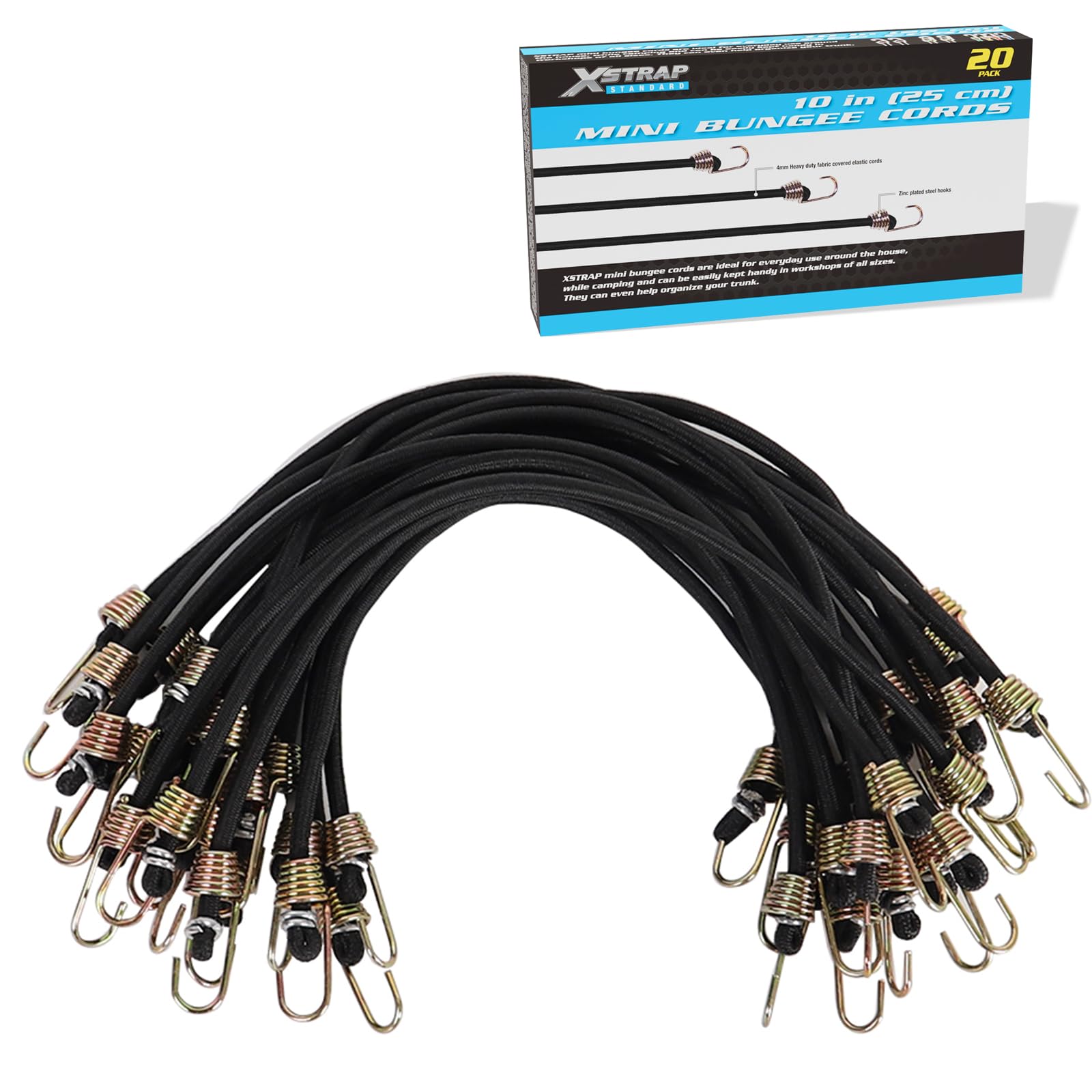 XSTRAP STANDARD 10-Inch Mini Bungee Cords 20 Pieces Rubber