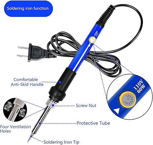 Vista 21 de Kit de soldador, temperatura ajustable de 60 W, multímetro digital, 5 puntas de soldadura, alambre, soporte, bomba de desoldadura, mecha