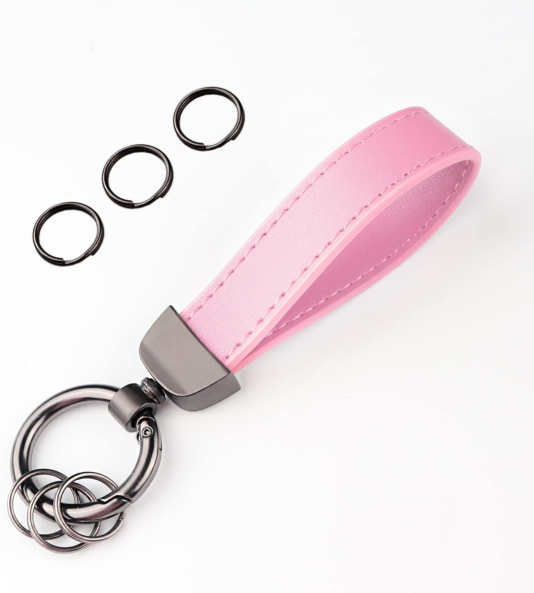 Turcee Leather Car Keychain,Creative Personality Leather Key Fob Replacement,Car Accessories Universal Key Fob Keychain for Men and Women (Pink)