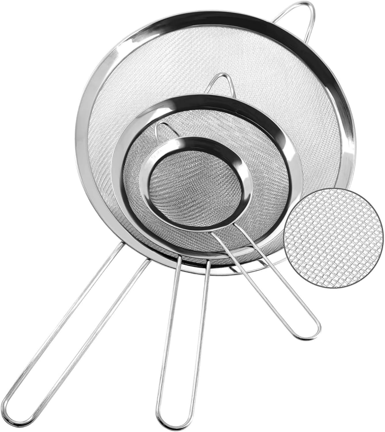 3 Pcs Stainless Steel Fine Mesh Strainer, Mesh Colander Sieve Sifters for Kitchen, with Durable Mesh and Sturdy Handle, for Sifting Dry Ingredients, Flour, Pastas, Rice, Tea(3.3", 5.6", 7.6")