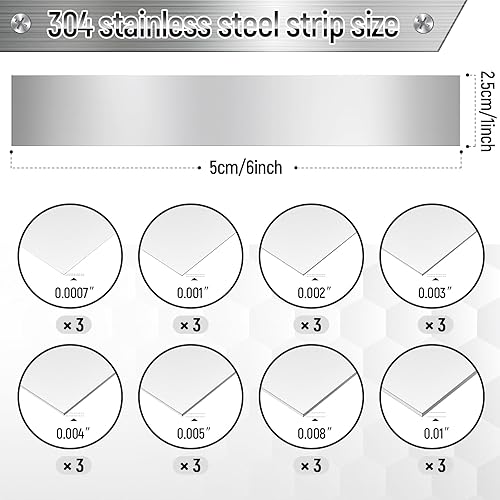 Miniatura 2 de Amylove 24 tiras de acero inoxidable 304, cuñas de metal de 1 pulgada de ancho x 6 pulgadas de largo, surtido de 8 tamaños de grosor, hoja de metal