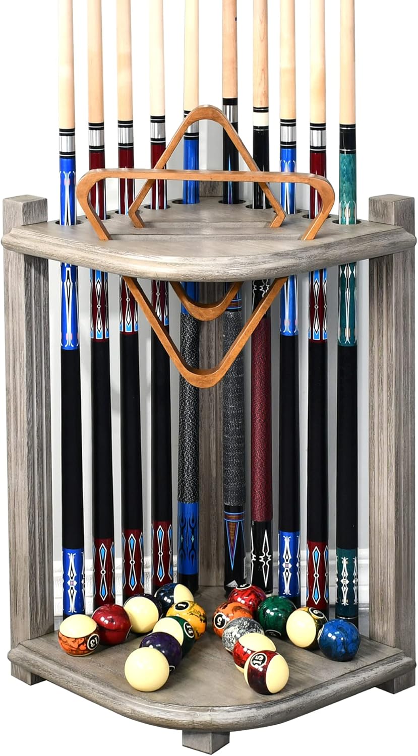 Deluxe corner floor cue rack, pool cue holder-Finish Smoky