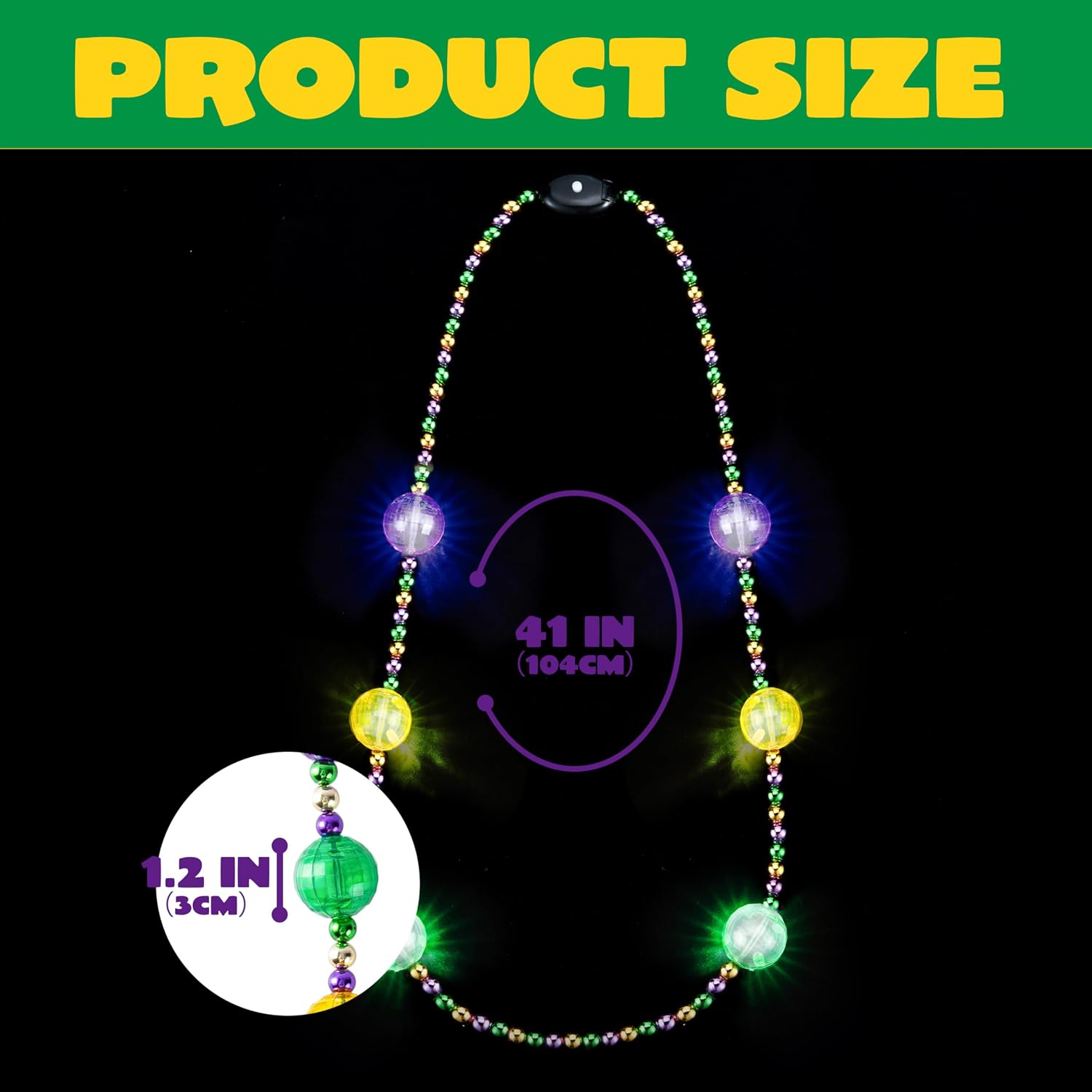 JOYIN 41'' LED Mardi Gras Jumbo Bead Necklaces, Light Up Party Necklaces, Gold Green Purple Mardi Gras Necklace Bead, Mardi Gras Decorations Party Favors Outfit Accessories