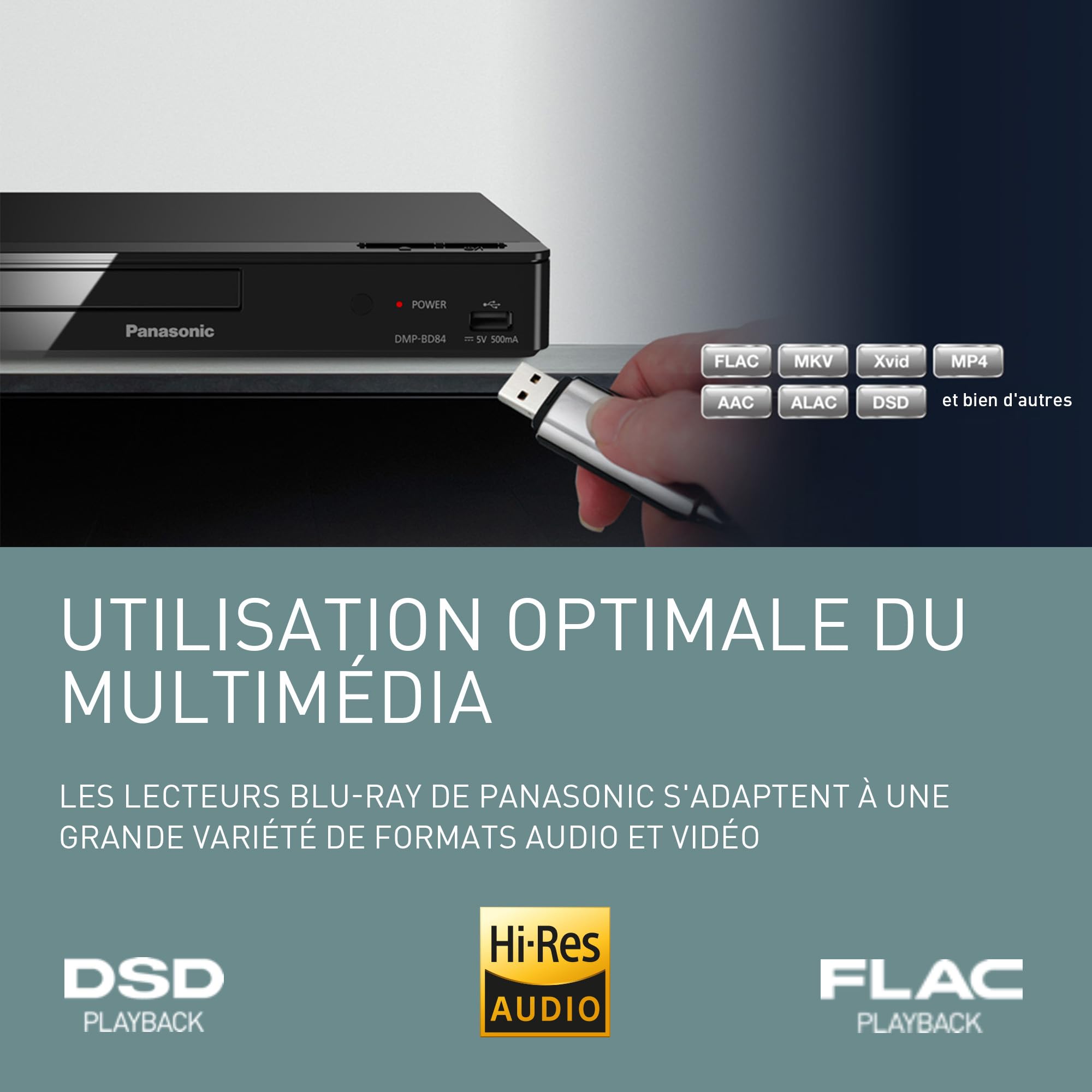 Panasonic DMP-BD84EG-K Lecteur Blu-Ray Smart Network 2D Disc/DVD, Apps Internet, Audio Haute-Résolution, HDD Playback Externe, USB, Ethernet, Design Compact, Noir