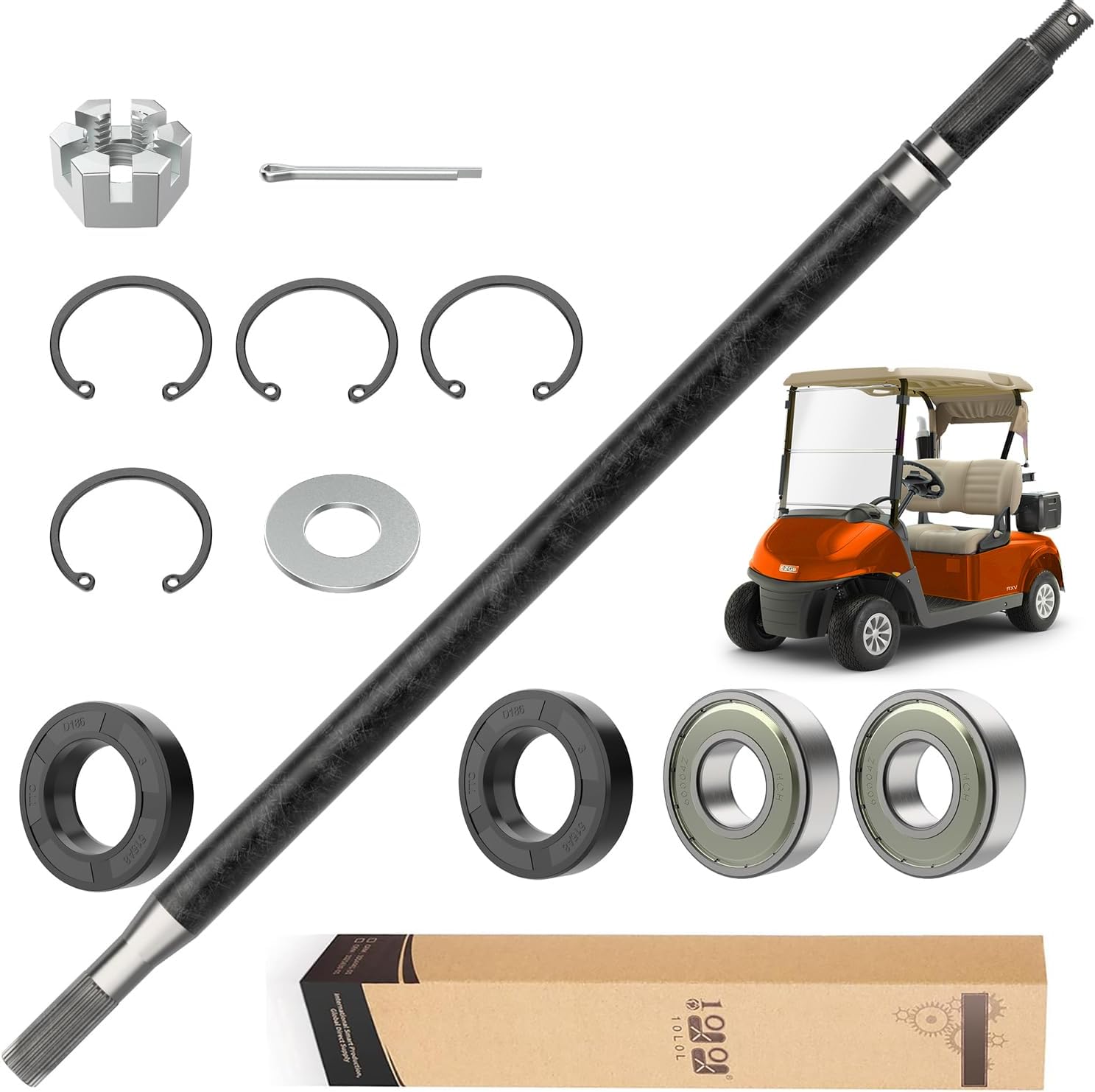 10L0L Golf Cart RXV Driver Side Rear Spline Axle Shaft for EZGO RXV Electric 2008 UP, OEM 620337, 614208, 24.5" Long