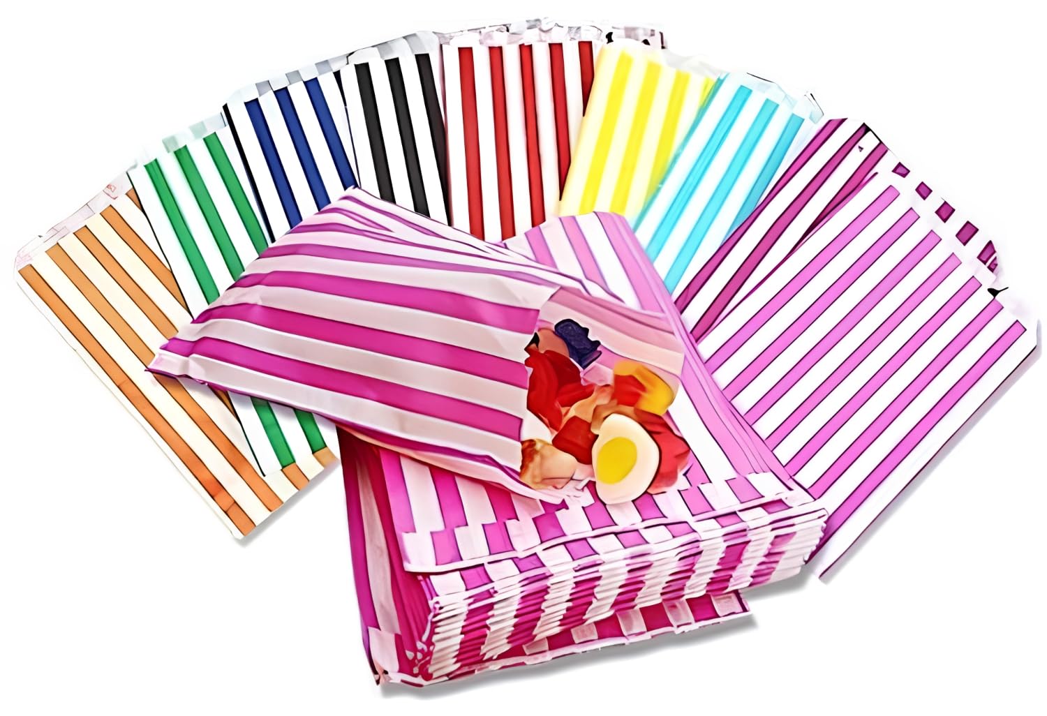 Qtpack Mixed Colours 5" X 7" Mixed Assorted Colours Candy Striped Sweet Paper Bags