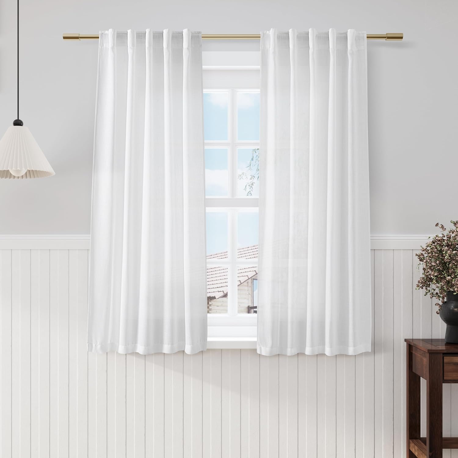 Nanspring White Kitchen Curtains 54 Inch Length 2 Panels Back Tab Thermal Insulated Drapes for Bedroom Living Room Dining Room Energy Efficient Window Treatment 40x54 Inch