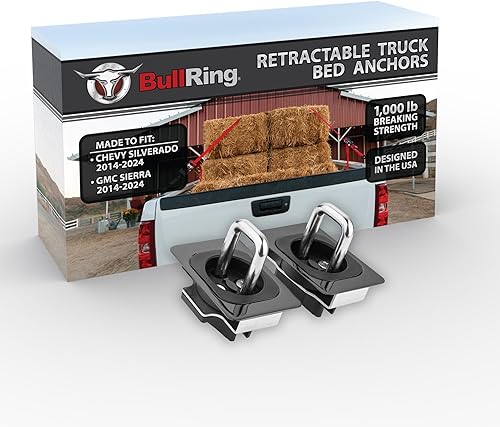 Bull Ring Anclajes retráctiles de amarre para caja de camioneta Chevy Silverado 2014-2024, GMC Sierra 2014-2024, GMC Sierra 2014-2024, requiere
