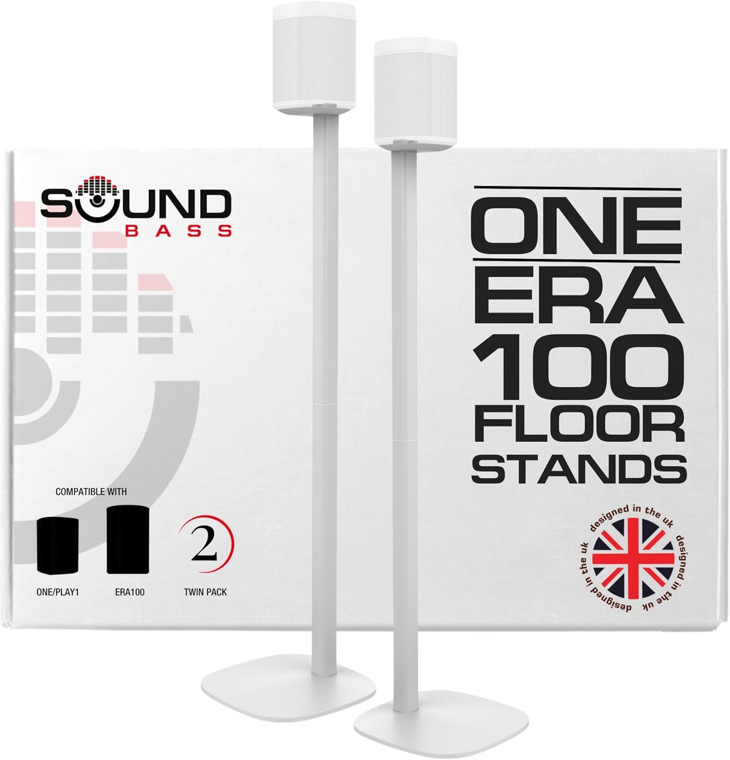 Sound Bass One / ERA100 Floor Stand Twin Pack (2pcs), White | Compatible with Sonos One, Play:1, One Gen 2, One SL | Future-Proof Design Also Compatible with ERA 100, Designed by Sound Bass UK, Pair