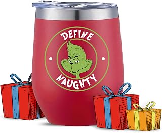 Modern Elegance Grinch Christmas Tumbler - 12oz Stainless Steel Insulated Mug with Lid, Straw & Brush | Fun Grinch Holiday Gift for Coffee, Water, Wine | Cute Naughty Xmas Decorations (Red)