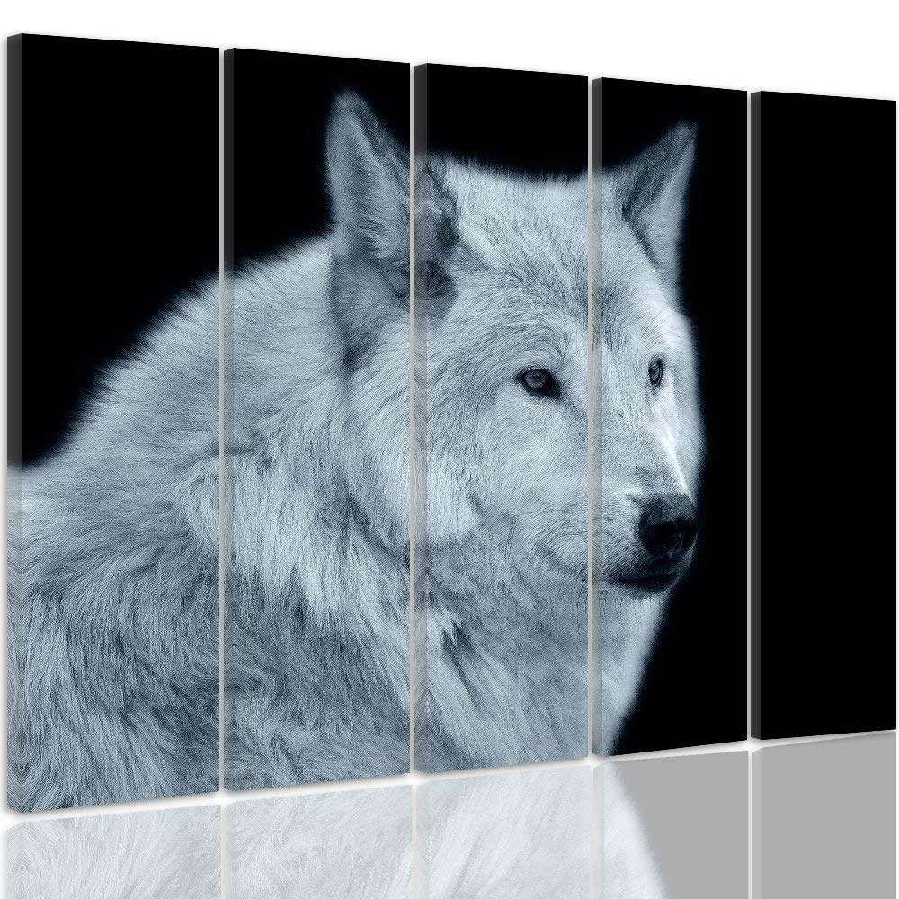 Feeby Frames, Leinwandbild, Bilder, Wand Bild - 5 Teile - Wandbilder, Kunstdruck XXL, Typ C, 300x140 cm, WOLF, TIERE, NATUR, GRAU, SCHWARZ