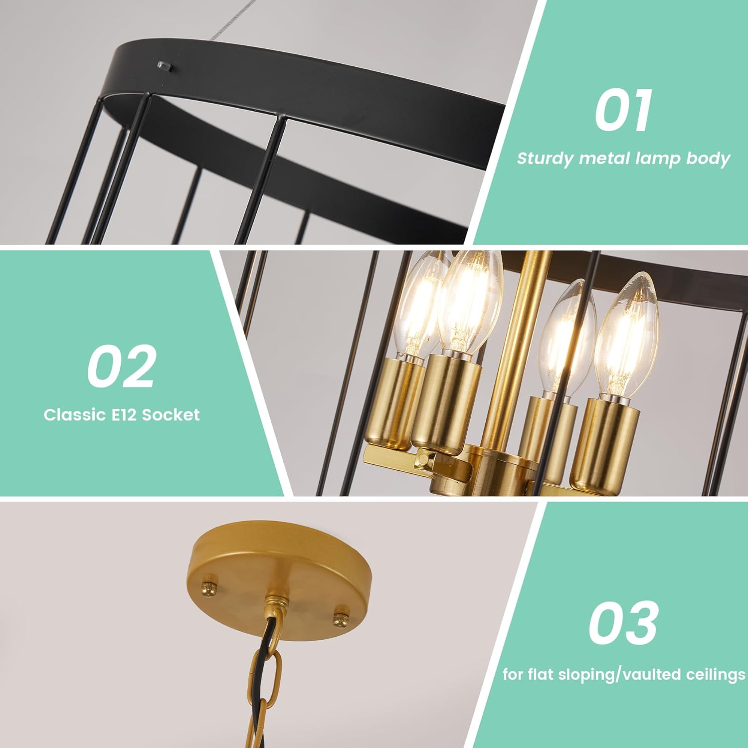 WJShome Classic Yet Modern 18 Inch Black and Gold Chandelier - 12 Light Lantern Tiered Pendant Light Fixtures, Stylish Modern Foyer Lighting Fixtures Perfect Fit for High Ceilings & Staircase!