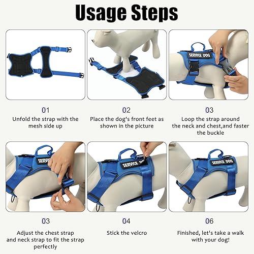 Miniatura 3 de Demigreat Arnés de perro de servicio, arnés reflectante para perro con 5 parches, arnés Oxford suave ajustable para mascotas, malla de capa