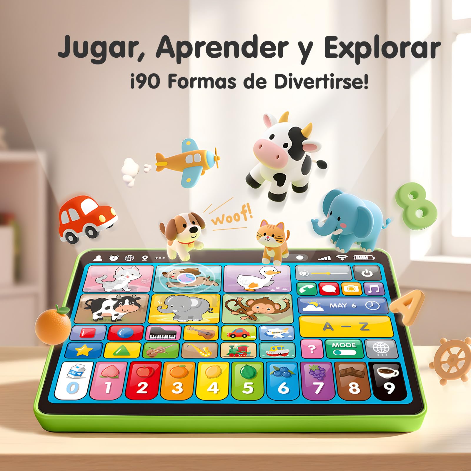 hahaland Tablet para Niños 1 2 años - Musical Panel Educativo Que enseñan Animales, Letras, Números - Tablet Infantil Juguetes Interactivos para niños 2 años - Versión 5 Idiomas