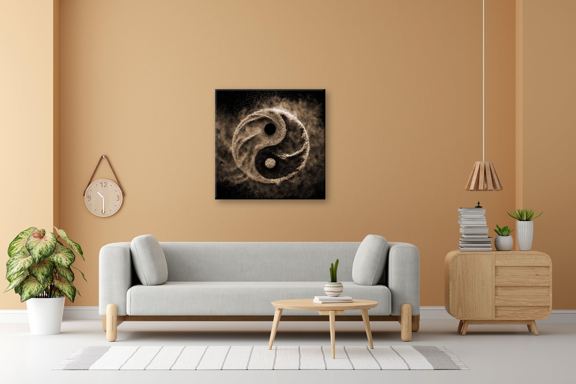 deyoli Leinwandbild Yin und Yang aus Pulver, tanzend im luftleeren Raum Format: 70x70cm Effekt:Sepia XXL Kunstdruck Bild auf Keilrahmen/Wandbild/Wohnzimmer Dekoration
