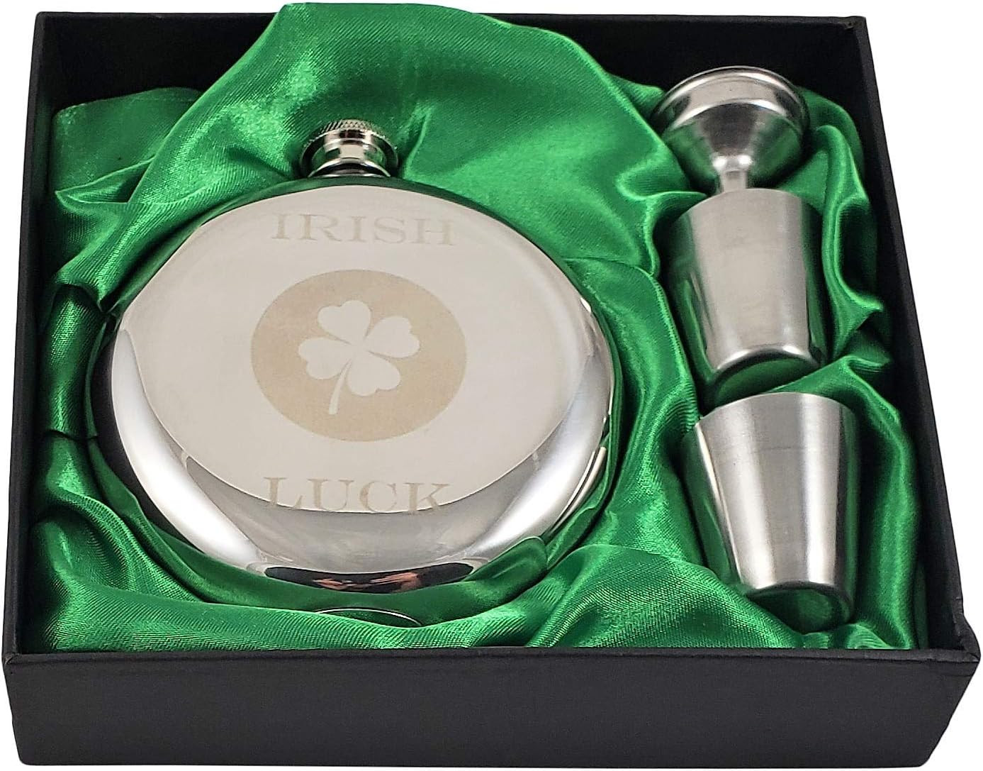 Irish Luck 10 ounce Round Flask Gift Set-Great Ireland Themed Gift