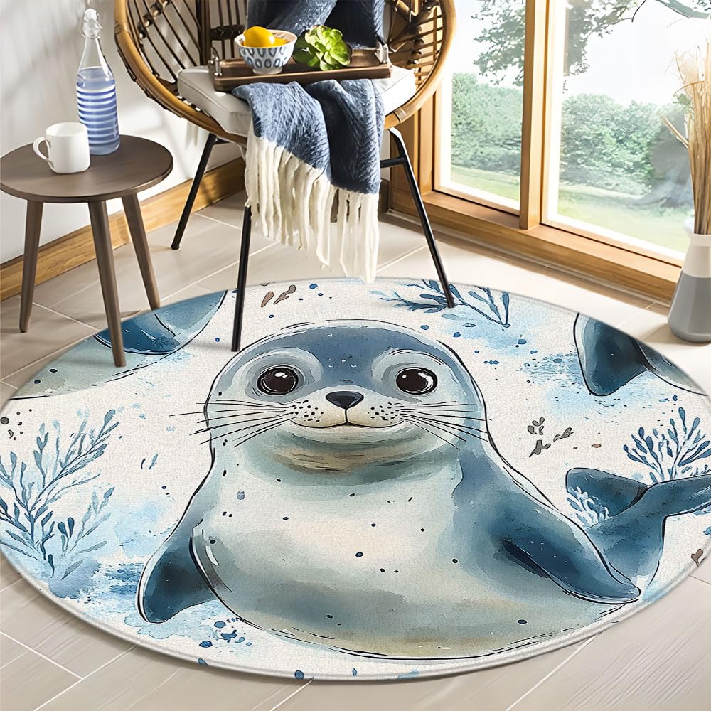 CAOHAGAN 海洋生物 ラグ Amazon.com: Funny Seal Round Rug 2ft-Ocean Sea Lions Underwater