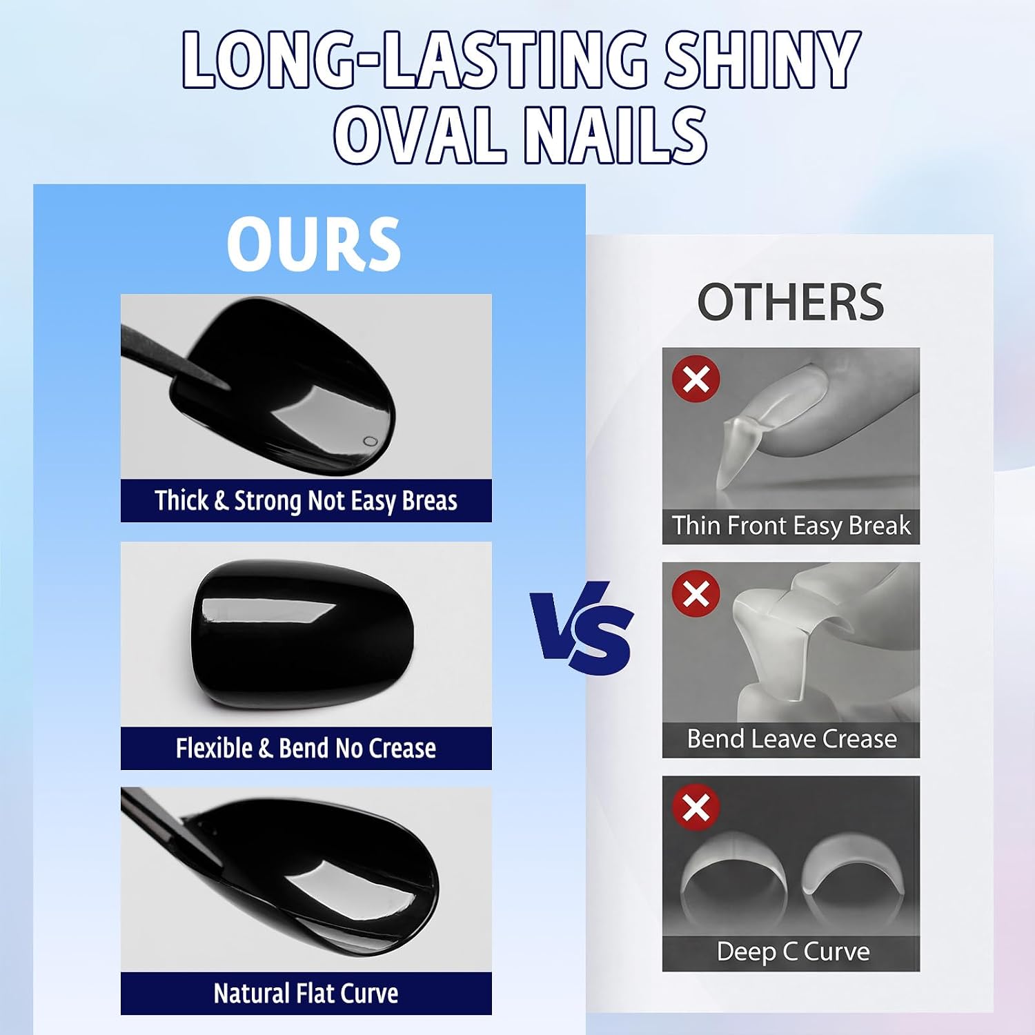 Press on Nails Short Oval,Black Nails,240Pcs,Salon Quality