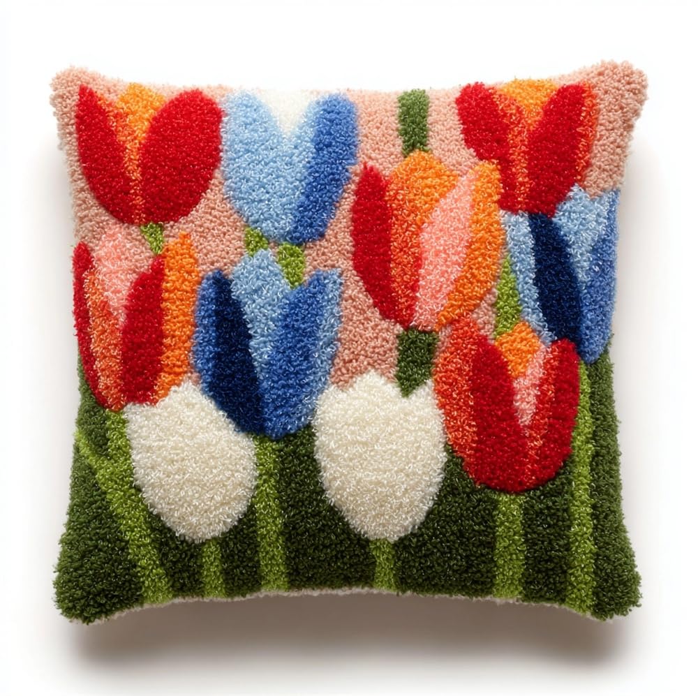 Taxpy Latch Hook Pillow Kit Tulips 17X17In
