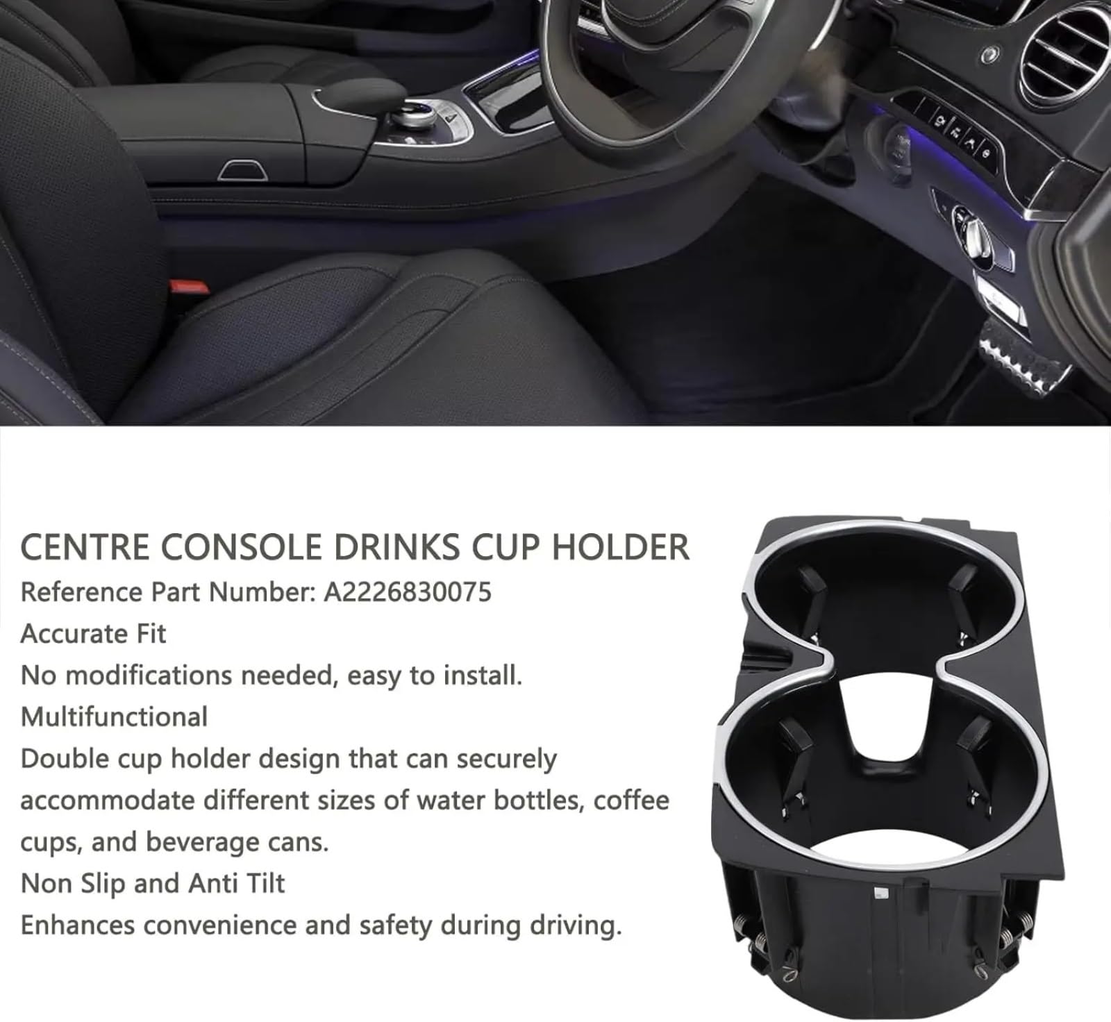 Centrale Portabevande Custodia Per Bevande Con Portabicchieri Per Console Centrale A2226830075 Compatibile Con Benz Per W222 Class S 2014-2017