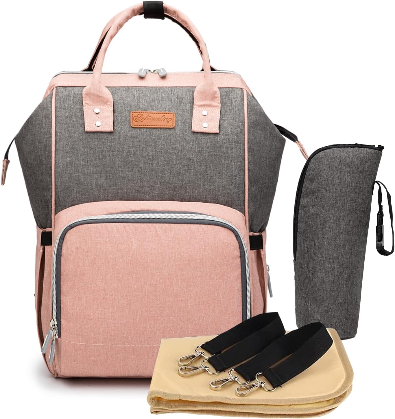 Nappy Bag Large Capacity Multi-Function Diaper Bag Waterproof Travel Backpack Nappy Tote Bags for Baby Care Stylish and Durable with 3 Insulated Pockets Changing Mat Stroller Strap