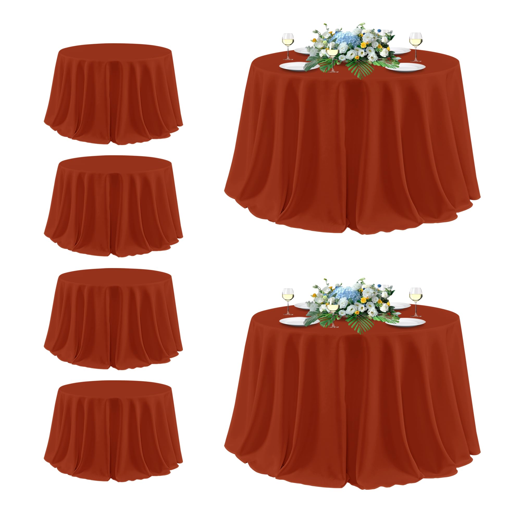sancua Thanksgiving Round Tablecloth 132 Inch, 6 Pack Burnt Orange Rust