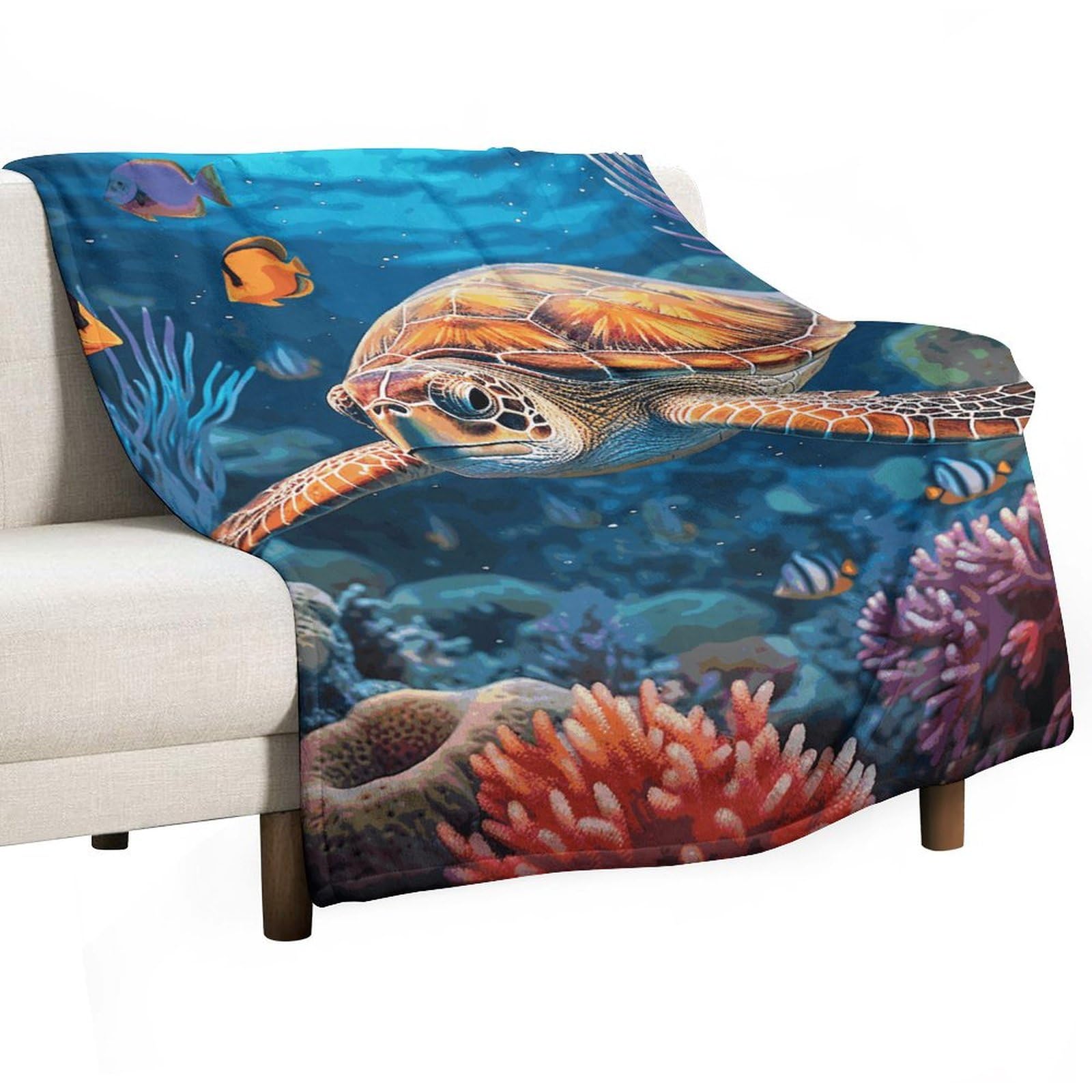 Couverture flanelle poissons tropicaux 140x177cm pour lit enfant et voyage léger