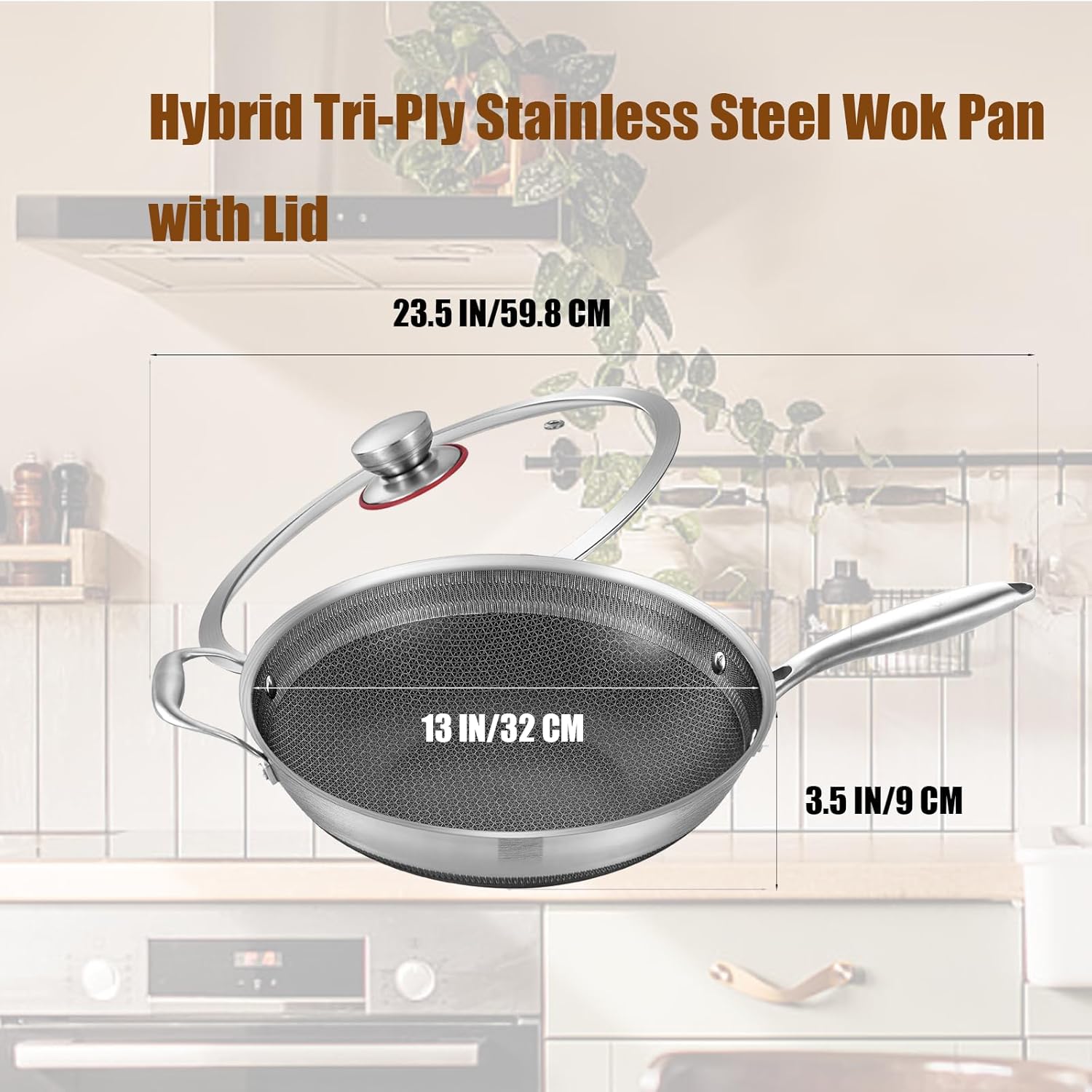 LOLYKITCH 13-inch Nonstick Wok & Stir-fry Pan with Lid, Induction Compatible, Tri-ply Stainless Steel Ceramic Coating Cookware, Perfect for Stir-frying, Sauté, and Simmering, Dishwasher and Oven Safe - Image 6