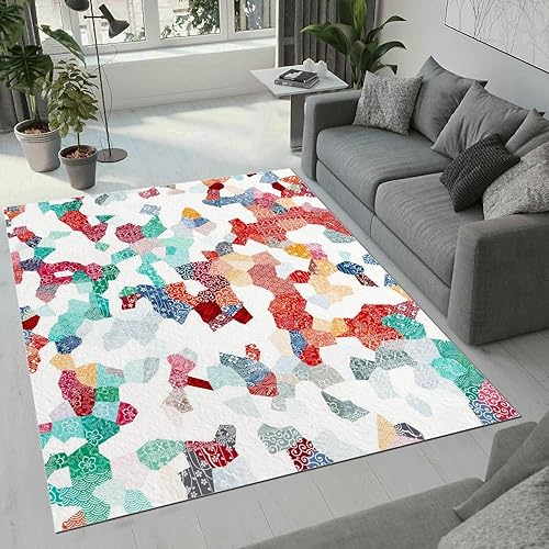 Miniatura 3 de Alfombra lavable con patrón colorido retro de los años 70, alfombra bohemia de pelo bajo, no desprende pelusa, alfombras plegables, alfombras con
