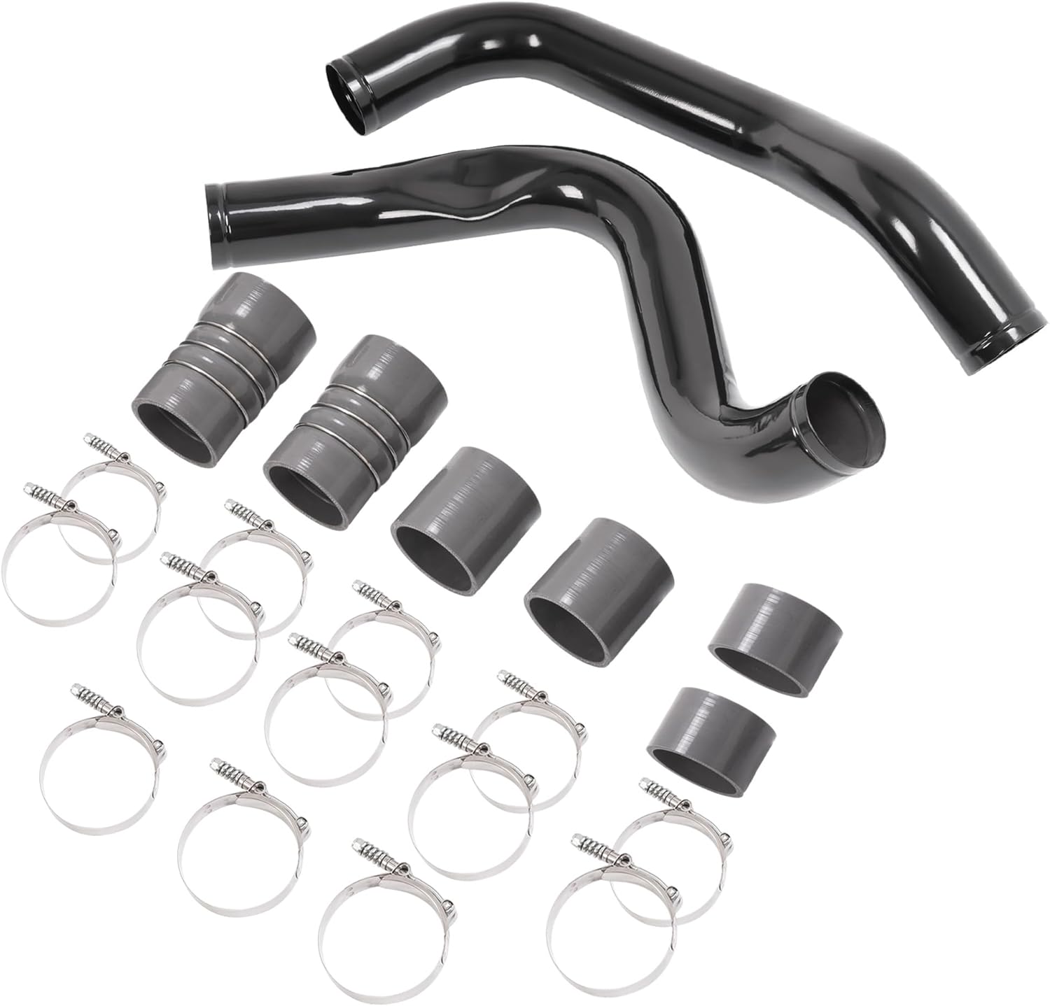 ALMULOO Intercooler Pipe & Boot Kit Compatible With 1999.5-2003 Ford 7.3L Powerstroke Diesel Turbo Boost Tubes 409 201 Stainless Steel Rubber Black Powder Coated