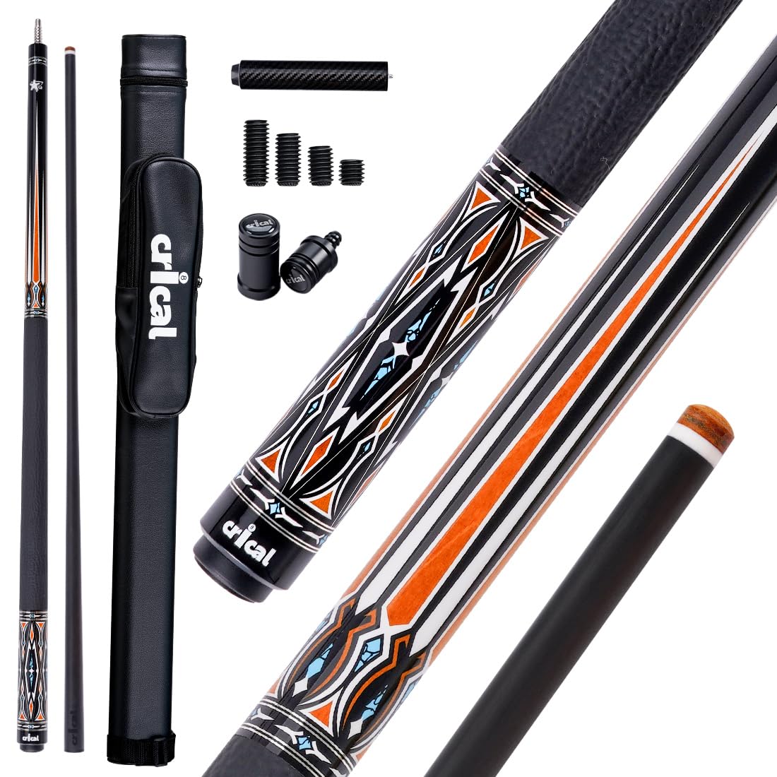 CRICAL Carbon Fiber Pool Cue Stick, Professional Low Deflection Pool Cue with Pro Taper Shaft, 12.5mm Tip, Tournament Level Billiard Cue