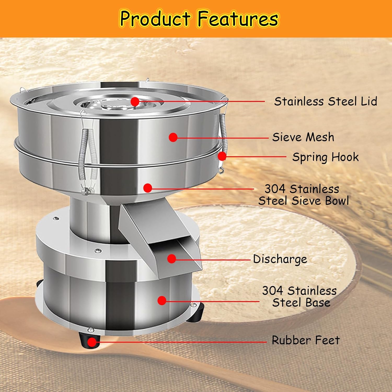 Electric Vibrating Sifter, Automatic Powder Sifter Machine,304 Stainless Steel Lab Sieve Shaker Vibrating Screen, with 40-200 Mesh Sieve Screen,for Baking Flour Powders 120mesh-15CM