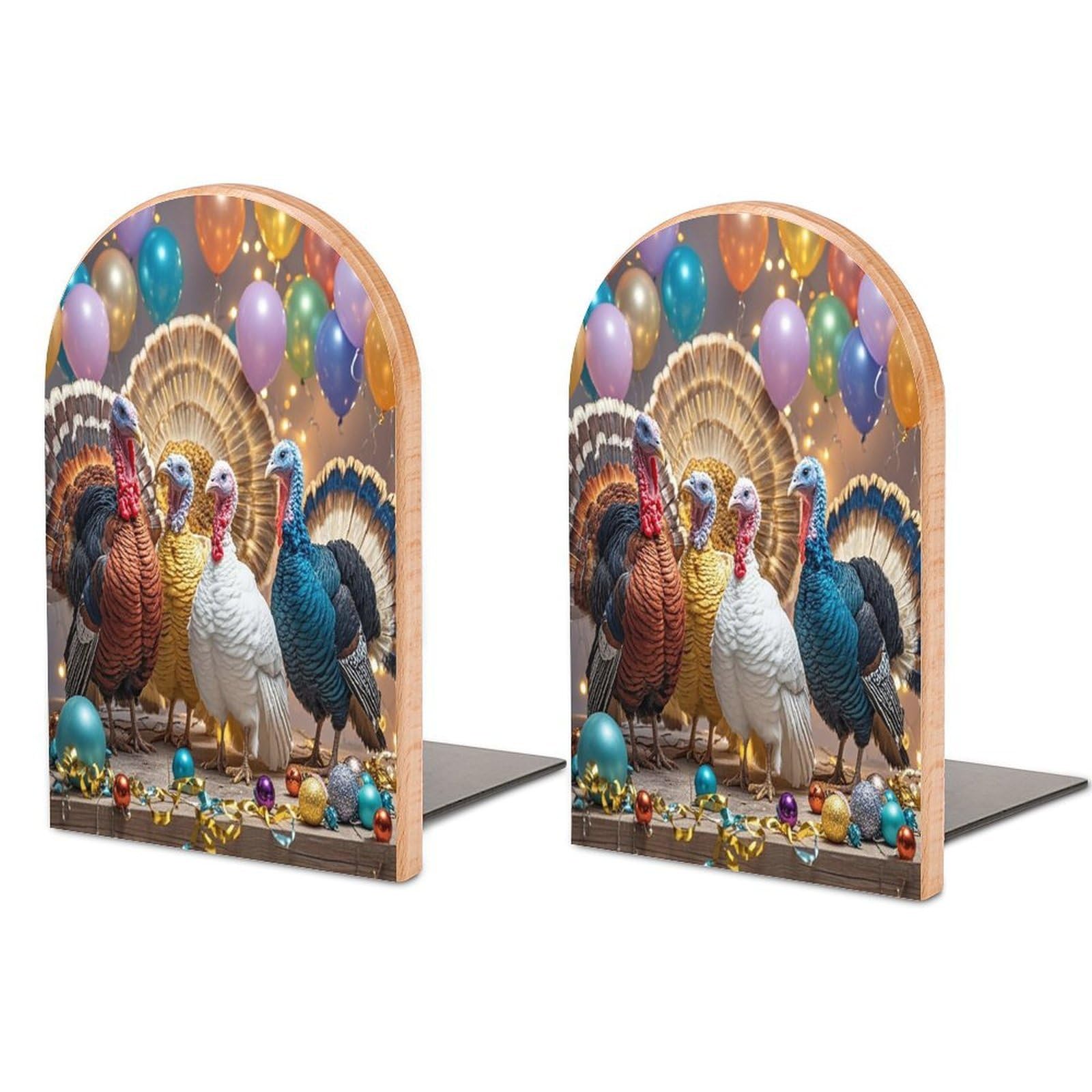 Turkey Dance Bookend for Shelves Unique Book End Sturdy Books Holder Heavy Duty Wooden Bookends Support Non-Slip Book Organizers Decorative Modern Bookend Holder for Home