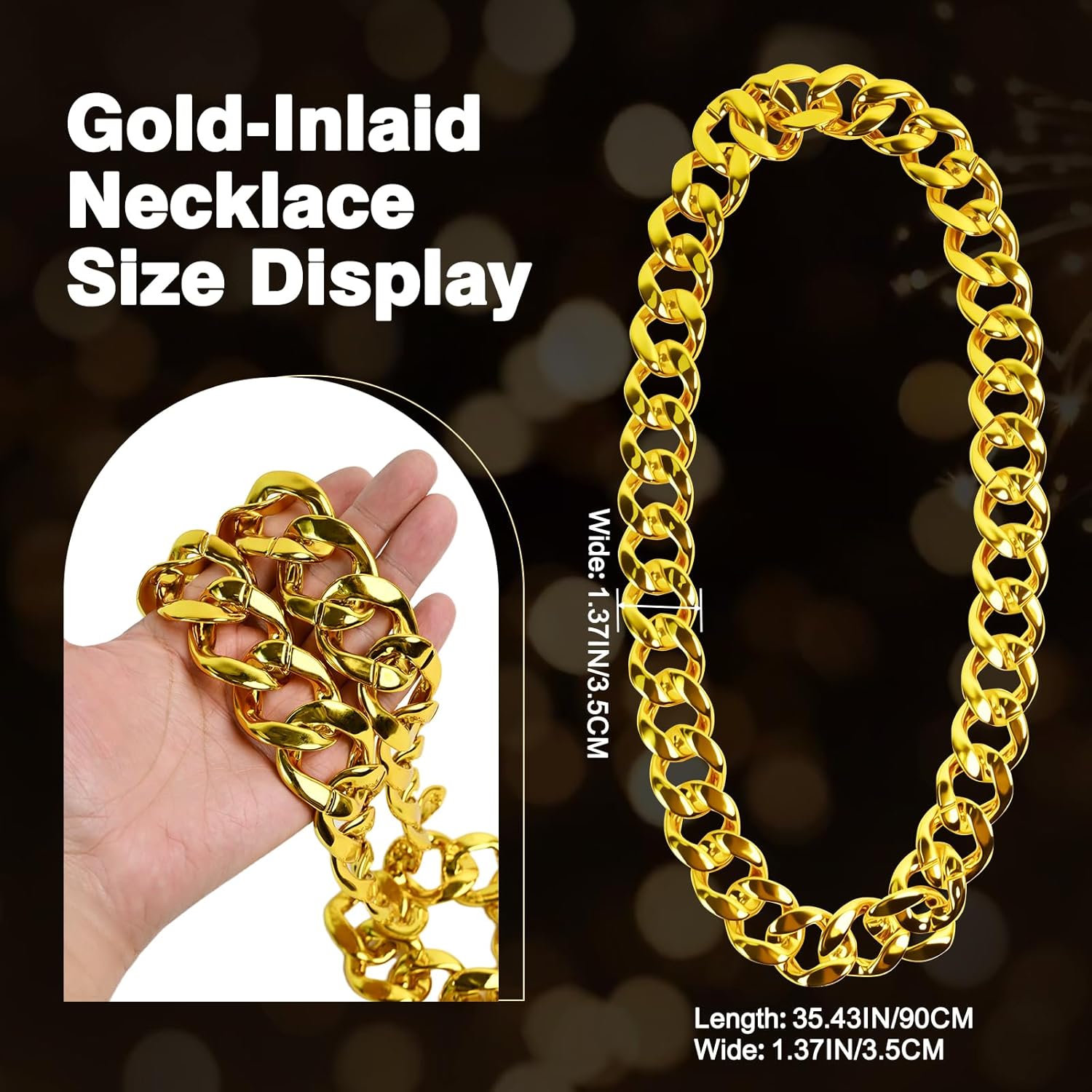 1PCS 35" Men's Big Gold Chain Necklace,Chunky Fake Gold Chain Costume Accessories,Hip Hop Rapper Jewelry 80s 90s Punk Style Halloween Party - Image 2