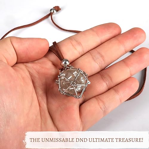 Miniatura 8 de DND D20 - Collar de dados  Colgante D20 extraíble con cadena de cuero de gamuza y jaula de acero sólido  Joyería geek para juegos de rol, accesorio