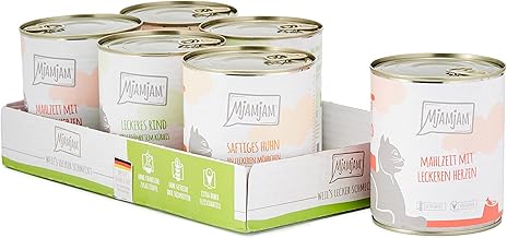 MjAMjAM Premium Wet Food for Cats Mix Pack I Chicken, Beef, Hearts, 6-Pack (6 x 800 g) Grain-Free with Extra Lots of Meat