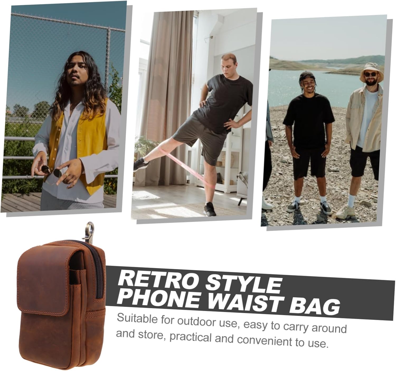 Mipcase 1Pc Retro Leather Phone Waist Bag Multi Functional Outdoor Sports Waist Pouch for Running Hunting Camping Portable Design for Easy Use Protects Your Cell Phone From Damage