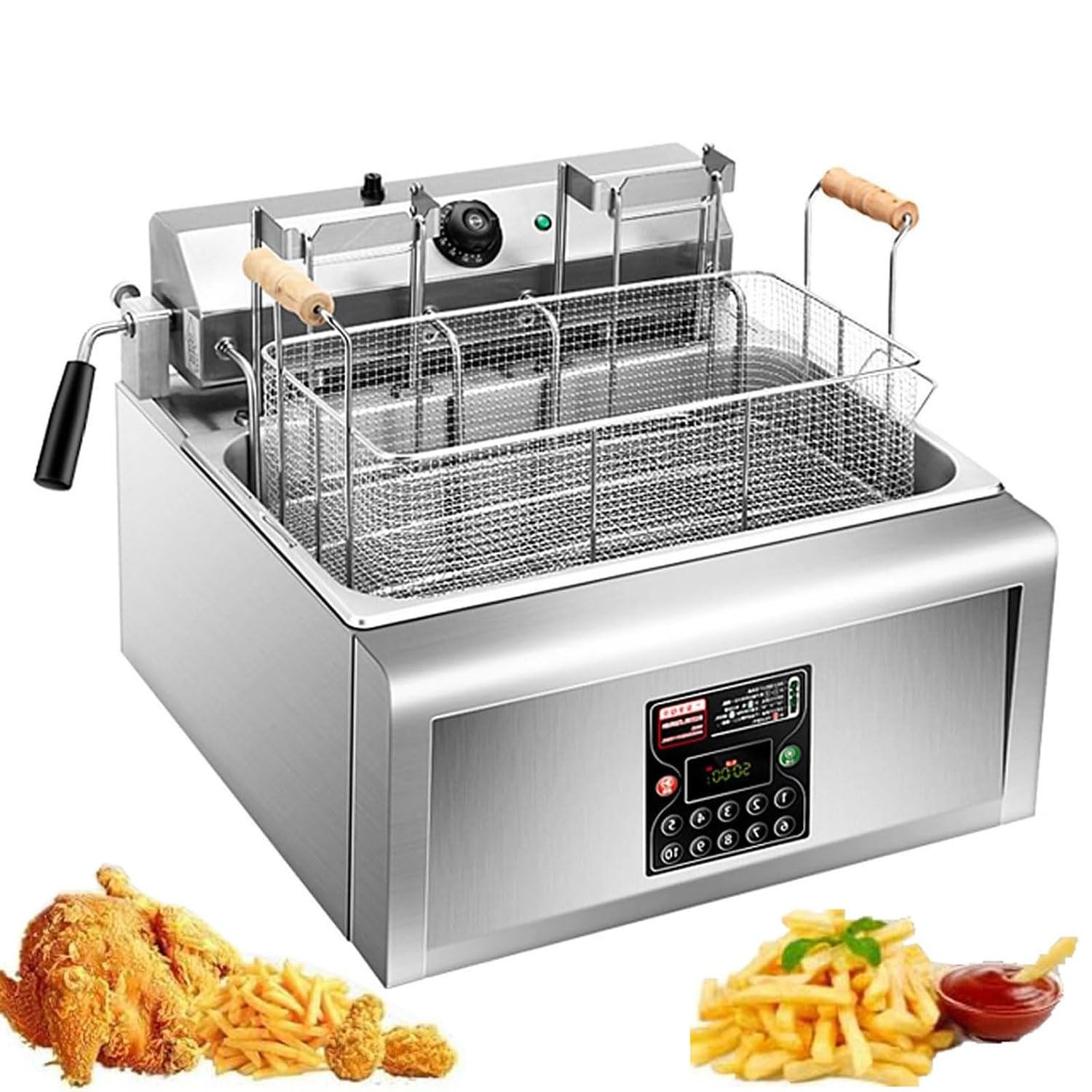 AYCDL 16L Electric Deep Fryer with Automatic Lifting Function, 5600W Commercial Deep Fat Fryer, Stainless Steel Fat Fryer Frying Machine with Basket, Temperature Control & Digital Panel