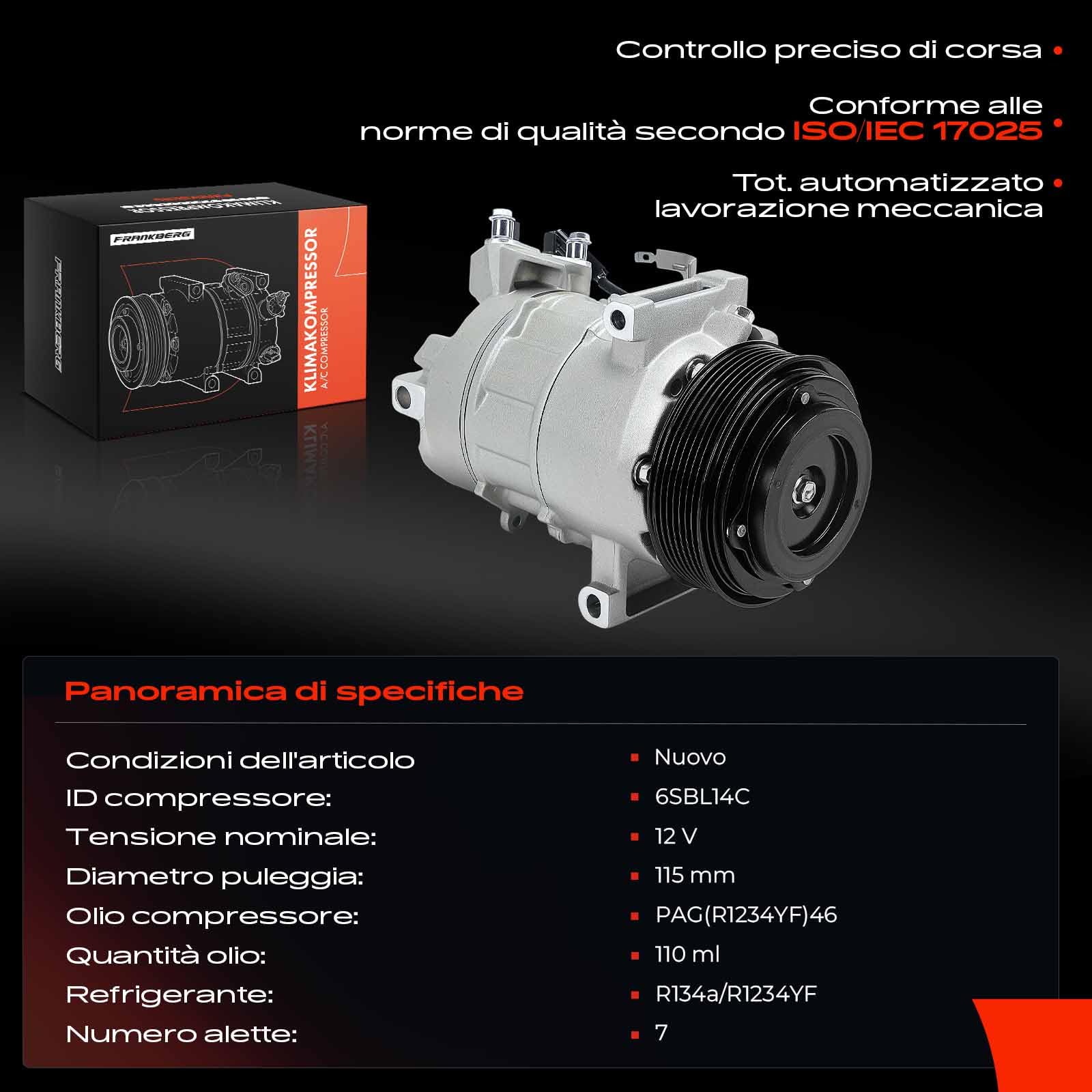 Frankberg Compressore Aria Condizionata 2-Poli Benzina Compatibile con Captu.r I H5 J5 0.9L 1.2L 2013-2025 Clio IV Grandtour KH 0.9L 1.2L 2013-2021 Replace# 926000734R
