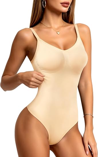Werena Shapewear for Women Seamless Sleeveless V-Neck Bodysuit Body Shaper Tummy Control Full Shaping Bodyshapers