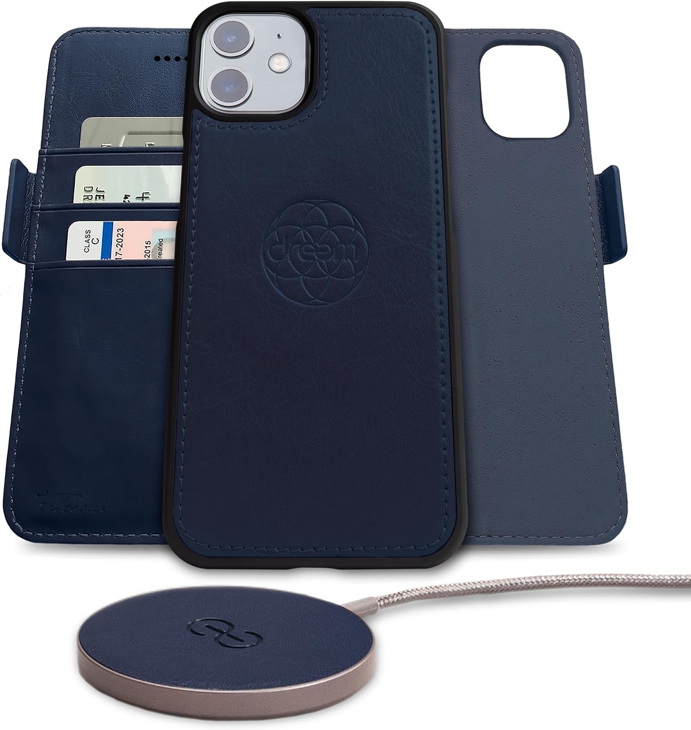 Dreem Bundle: Fibonacci Wallet-Case for iPhone 12 Mini with Empower Wireless Charger Pad [Royal]
