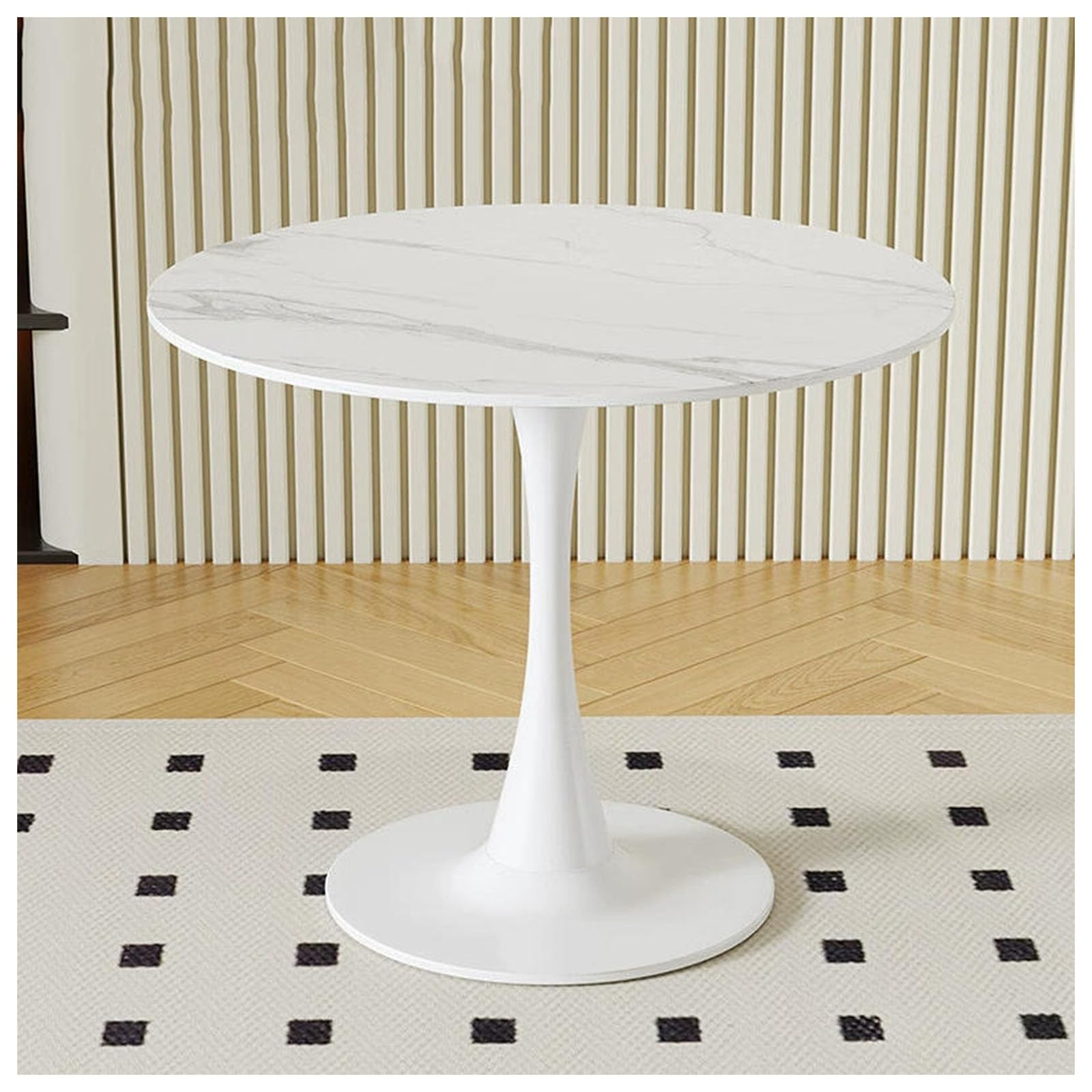 Round Tulip Table For 2, Modern Dining Table With MDF Top & Steel Base, Mid-Century Kitchen Table, Small Round Pedestal Table For Breakfast Nook, Living Room, Office(Size:70x70x74cm,Color:White)
