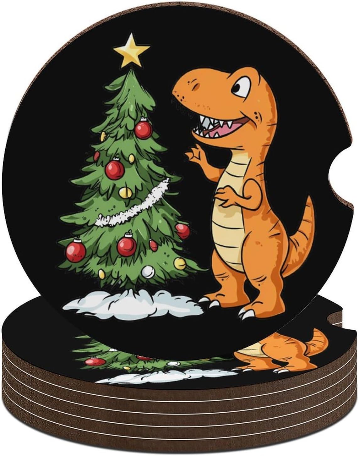 Dragon Christmas Tree Cute Car Coasters 2.56 Inch Absorbent Cup Holder for Drinks Auto Interior Accessories